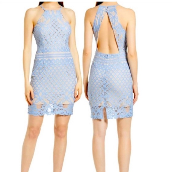 Lulus NWT Blue Lace Halter Dress Lined Size Medium - Picture 1 of 6